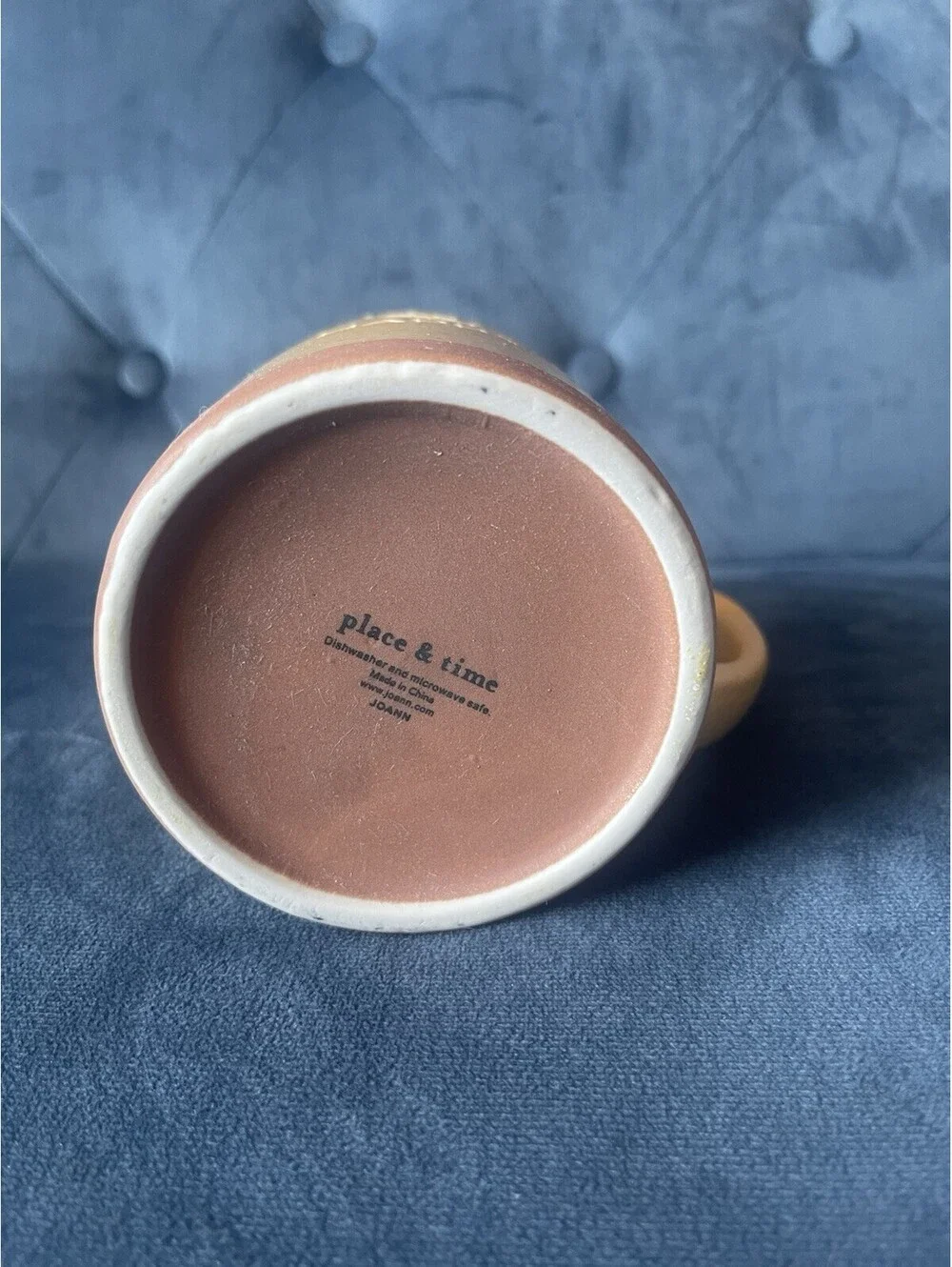 Place & Time Coffee Mug Yellow This Is My Happy Place Handle Large Speckled EUC